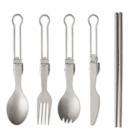 Ensemble de couverts pliants en titane pur pour le camping avec cuillère, fourchette, couteau et baguettes, design léger et luxueux
