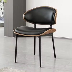 Silla de Comedor Moderna y Lujosa, Diseño Curvo con Estructura de Madera y Cuero PU Negro, Patas de Acero, Convertible para Sala de Estar o <span class=keywords><strong>Apartamento</strong></span> - Product Image 3