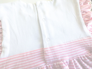 Sommerangebot Kinderkleidung Maßgefertigte Strick-Baumwolle Latz-Kragen Rosa Streifen Rüschen-Kleider Strampler Kinder-Outfits - Product Image 5