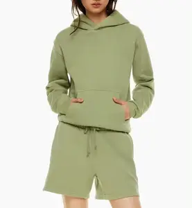 Boş kırpma üst ve kısa Set Hoodie 2024 özel Logo moda 2 parça şort takımı kadınlar için nedensel şort şort takımı