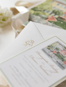 Invitation de lieu de mariage aquarelle personnalisée avec feuille d'or | Villa Regina Teodolinda | Lac de Côme - Product Image 6