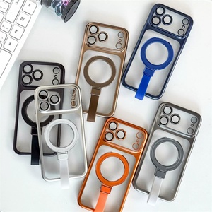 Funda Magnética para Teléfono con Correa de Silicona Esmerilada Electrochapada y Soporte Metálico para iPhone 12 13 14 15 16 17 Pro Max, Fundas Anti-caída - Product Image 1