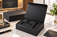 Boîte rigide magnétique noire mate personnalisée, emballage cadeau en carton de luxe avec insert en mousse découpée pour l'électronique et les cosmétiques