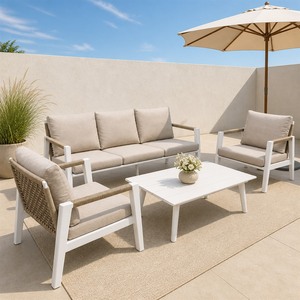 Outdoor Aluminum Garden <b>Sofa</b> Set <b>Rattan</b> Rope Patio Furniture Cushioned 4 Piece Seating for Courtyard Villa - Product Image 2