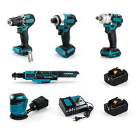 Kit combiné d'outils électriques sans fil 18V : perceuse, visseuse à chocs, clé à cliquet, ponceuse avec batteries au lithium et chargeur