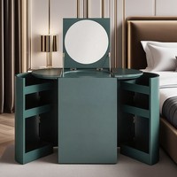 Miroir de luxe italien minimaliste et léger en bois massif vert émeraude avec table de toilette réglable, parfait pour