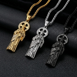 Saint Jude Diamond Pendant <b>Titanium</b> Steel Necklace Men's Religious Jewelry Hip Hop Style - Product Image 1