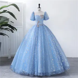 लैडी फैशन स्प्रिंग समर वेडिंग ड्रेस छोटी आस्तीन वाली महिलाओं की ड्रेस हल्की नीली लेस पार्टी शाम की पार्टी ड्रेस