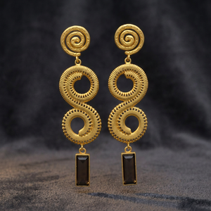 Pendientes de Acero Inoxidable Hechos a Mano con Piedras Preciosas de Ónix Étnicas, Pendientes de Moda Boho Chapados en Oro para Niños - Product Image 3
