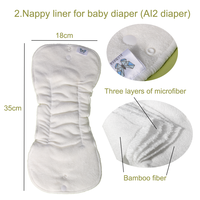 Insert de couche lavable direct d'usine 1-3 ans doublures de couche en microfibre de coton de fibre de bambou super absorbantes pour la couche de bébé