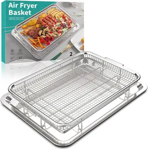 high quality non-Stick oven baking Tray with elevated mesh basket for big oven 2 piece set air fryer basket tray for oven