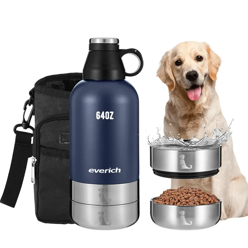 3 in 1 New Design Outdoor Double Wall Stainless Steel 32oz 64oz Portable Leak Proof Pet Water Bottle for Dogs