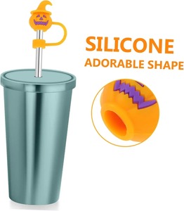 Capuchon de paille en silicone Premium pour Halloween, 8-10mm, motifs Citrouille, Fantôme, Dessin Animé, Décoration de paille pour fête, Cache-poussière pour fête d'anniversaire d'enfants - Product Image 5