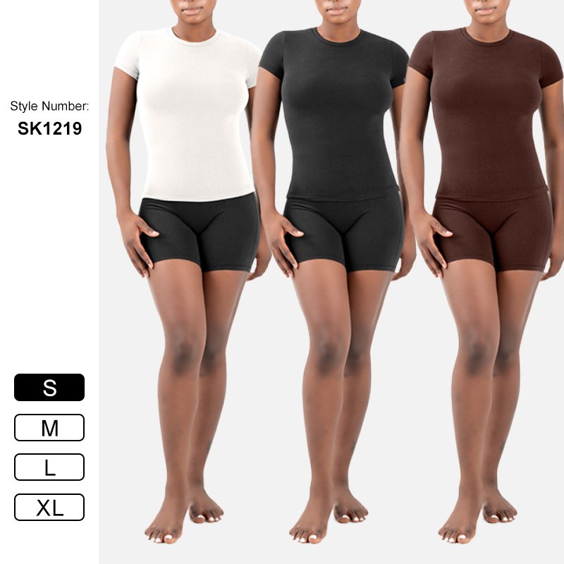 Sk1219 90% Cotton Jersey Short Sleeve T-shirt Crew Neck Yoga Top Tee Girls Clothing Active T-shirts& Tank Tops