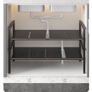 Étagère de rangement autoportante à double niveau extensible <span class=keywords><strong>en</strong></span> acier au carbone pour évier de cuisine, avec conception multi-usage - Product Image 3