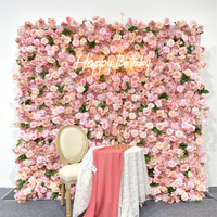 Nicro New 1 Square Pink Roses Wedding Party Backdrop Ornament Background Home Decoration 3D Artificial Silk Flower Wall.