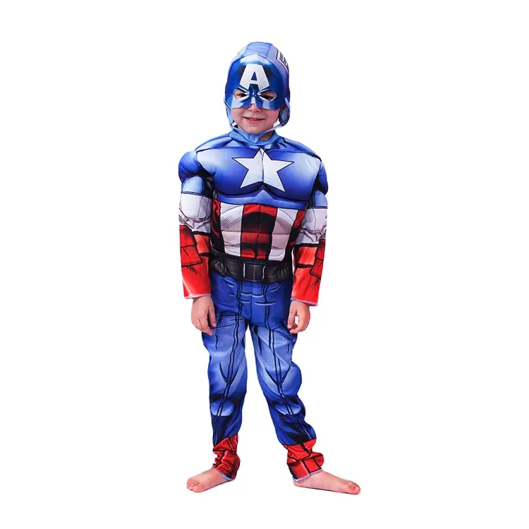 Super hero Captain of America Cosplay Costume boys super hero role play Jumpsuits for kids America movie costume