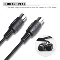 USB 2.0 MIDI Interface Cable 2m PVC High-Fidelity Foil+Braid Shielding Low Latency MIDI Converter Built-in LED for Electronic