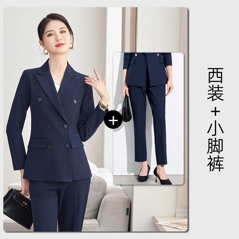 Navy blue slim-fit trousers