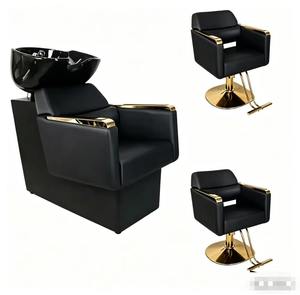 K Beauty Salon Barber Shampoo Backwash Unit Sink Station White <b>Black</b> Ceramic Tilting Sink with Adjustable Seat Hair Washing <b>Bed</b> - Product Image 1