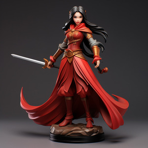 Figura de Resina Personalizada, Chica Guerrero de Dibujos Animados con Cabello Largo y Vestido Rojo, Juguete Coleccionable de PVC, Estatua con Temática de Fantasía y Ciencia Ficción - Product Image 2