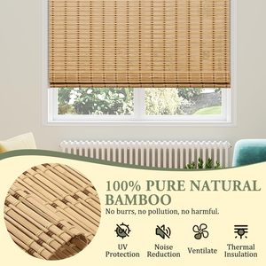 Stores romains en bambou sans fil avec cantonnière, stores en bambou filtrant la lumière pour fenêtres intérieures, stores en bambou enroulés naturels - Product Image 2