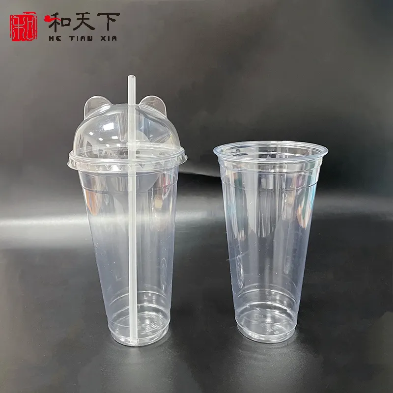 맞춤형 인쇄 맞춤형 로고 인쇄 투명 밀크 쉐이크 차가운 주스 뚜껑이있는 커피 컵