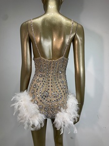 Combinaison de performance de luxe européenne et américaine, style plume et diamant, sexy, à découpes, pour chanteuse de boîte de nuit, bar ou spectacle de ballet - Product Image 4