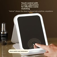 Miroir de maquillage compact portable de bureau avec lumières LED, pliable, cadre en plastique, pour la maison et les voyages, pour les besoins de beauté