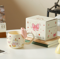 Mug en porcelaine motif chat de dessin animé mignon avec nœud, capacité 600 ml, sans danger pour les aliments, compatible micro-ondes, anti-fuite, tasse à café très vendue pour filles, usage domestique