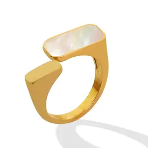2022 minimalist Jewelry Adjustable Rings Waterproof Stainless Steel 18k Gold Plated White Sea Shell Open Ring For Women