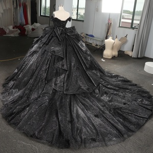 Hmy27 <b>Gothic</b> Black Corset Ball Gown Quinceanera <b>Dress</b> Sparkling Glitter Tulle Layered Bow Detail <b>Evening</b> Gown Jancemebr - Product Image 6