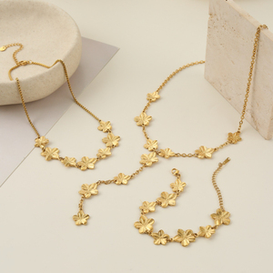 G4761 Wholesale Stainless Steel Flower Charm Long Y Shaped Necklace <b>Bracelet</b> Jewelry <b>Sets</b> 18k Gold Plated Jewelry <b>Sets</b> - Product Image 2