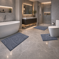 Ensemble de 3 tapis de salle de bain antidérapants en microfibre absorbante, motif ondulé à poils longs en forme de U, lavable, gris foncé