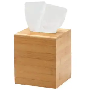 Bamboo Facial Tissue Box Cover, Boutique Container for Bathroom Vanity Countertops