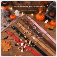 Collier pour animaux de compagnie en cuir PU avec perles colorées et pendentif breloque, collier mignon pour Halloween pour petits chats et chiens, vente en gros