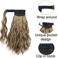 Perruque queue de cheval en fibre haute température pour femme, cheveux longs tressés à clipser, pour ondulations aquatiques bouclées, vente en gros transfrontalière