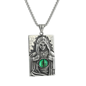 Themed Pendant <b>Titanium</b> Steel Devil Eye Square Geometric Face Design Bezel Setting Men's Necklace 60cm <b>Chain</b> Set - Product Image 5