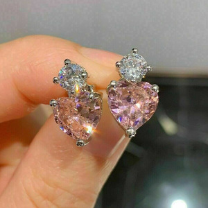 Pendientes de Corazón Rosa Cupidus con Incrustaciones de Piedras Transparentes para Mujer, Regalo Romántico, Material de Aleación - Product Image 5