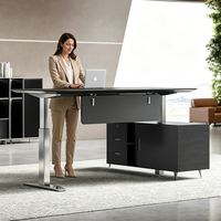 Bureau de direction électrique moderne et minimaliste, écologique, réglable en hauteur, avec armoire latérale de rangement