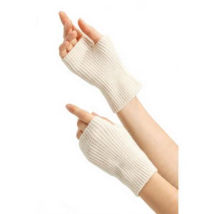 Gants en cachemire pur à 100 % pour femme, tricotés côtelés, isolation thermique, chaleur hivernale, couleur classique - Product Image 1