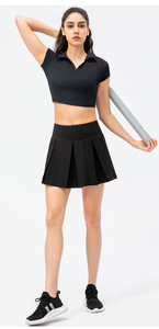 <span class=keywords><strong>Jupe</strong></span> plissée noire avec <span class=keywords><strong>short</strong></span> intérieur pour femmes <span class=keywords><strong>jupe</strong></span> de tennis blanche logo personnalisé haute qualité sport yoga casual <span class=keywords><strong>jupe</strong></span> quotidienne - Product Image 3