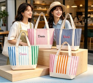 กระเป๋าผ้าแคนวาสลายทางทนทาน กระเป๋าสะพายเรียบง่ายสำหรับผู้หญิง เหมาะสำหรับการเดินทางระยะสั้น ช้อปปิ้ง และของใช้จำเป็นสำหรับกิจกรรมกลางแจ้ง - Product Image 6