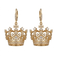 Boucles d'oreilles pendantes Couronne Royale en alliage de cuivre plaqué or 18 carats pour femme, avec strass et filigrane, bijoux de princesse tendance pour mariage américain
