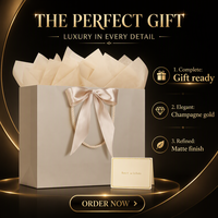 Juego de Bolsas de Regalo Color Dorado Champán, Bolsa de Papel para Compras con Papel de Seda y Tarjeta de Felicitación para Bodas y Comercios