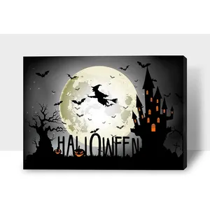 Fábrica personalizada bruxa impressão pintura halloween pintura parede lona arte pintura para decoração home