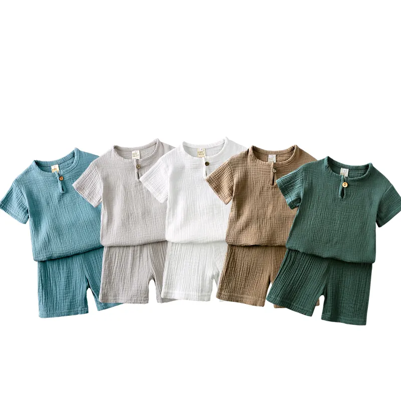 Set di abbigliamento estivo personalizzato per bambini in cotone di lino 2 pezzi pigiama per bambini e bambini vestiti all'ingrosso per bambini