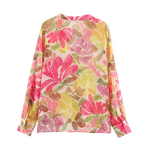 Chemisier décontracté pour femme ZATRHMBM Printemps 2026, nouvelle mode, imprimé floral perlé, style rétro, à manches longues et simple boutonnage - Product Image 2