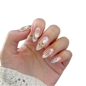 Juego de 10 <span class=keywords><strong>Uñas</strong></span> <span class=keywords><strong>Postizas</strong></span> Largas Hechas a Mano, <span class=keywords><strong>Uñas</strong></span> Francesas Reutilizables de Alta Calidad - Product Image 1