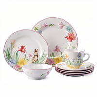 Assiettes en porcelaine Spring Bunny, décor floral dessiné à la main, compatibles lave-vaisselle, OEM, fourniture en gros personnalisée, Amérique du Nord